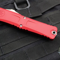 Microtech Combat Troodon Gen III OTF Knife- Single Edge- Red Handle- Stonewash Part Serrated Blade 1143-11 RD Gen III 2024