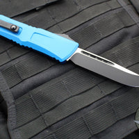 Microtech Combat Troodon Gen III OTF Knife- Single Edge- Blue Handle- Black Plain Edge Blade 1143-1 BL Gen III