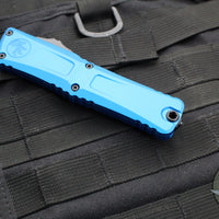 Microtech Combat Troodon Gen III OTF Knife- Single Edge- Blue Handle- Black Plain Edge Blade 1143-1 BL Gen III