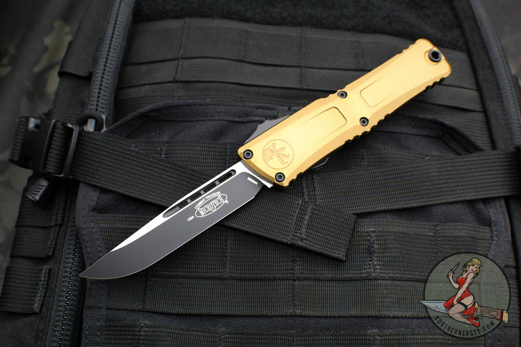 Microtech Combat Troodon Gen III OTF Knife- Single Edge- Tan Handle- B ...