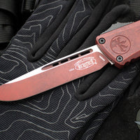 Microtech Combat Troodon Gen III OTF Knife- Single Edge- Weathered Crimson Red Handle And Plain Edge Blade 1143-1 WCM Gen III
