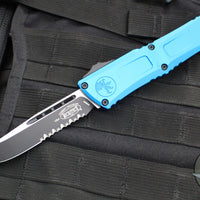 Microtech Combat Troodon Gen III OTF Knife- Single Edge- Blue Handle- Black Part Serrated Edge Blade 1143-2 BL Gen III 2024