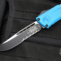 Microtech Combat Troodon Gen III OTF Knife- Single Edge- Blue Handle- Black Part Serrated Edge Blade 1143-2 BL Gen III 2024