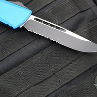 Microtech Combat Troodon Gen III OTF Knife- Single Edge- Blue Handle- Black Part Serrated Edge Blade 1143-2 BL Gen III 2024