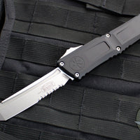 Microtech Combat Troodon Gen III OTF Knife- Tanto Edge- Black Handle- Stonewash Part Serrated Blade 1144-11 Gen III 2024