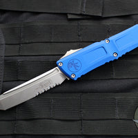 Microtech Combat Troodon Gen III OTF Knife- Tanto Edge- Navy Blue Finished Handle- Stonewash Part Serrated Blade 1144-11 NA Gen III 2024