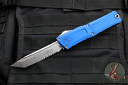 Microtech Combat Troodon Gen III OTF Knife- Tanto Edge- Navy Blue Finished Handle- Stonewash Part Serrated Blade 1144-11 NA Gen III