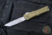 Microtech Combat Troodon Gen III OTF Knife- Tanto Edge- OD Green Finished Handle- Stonewash Part Serrated Blade 1144-11 OD Gen III