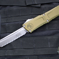 Microtech Combat Troodon Gen III OTF Knife- Tanto Edge- OD Green Handle- Stonewash Full Serrated Blade 1144-12 OD Gen III