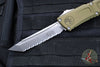 Microtech Combat Troodon Gen III OTF Knife- Tanto Edge- OD Green Handle- Stonewash Full Serrated Blade 1144-12 OD Gen III