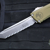 Microtech Combat Troodon Gen III OTF Knife- Tanto Edge- OD Green Handle- Stonewash Full Serrated Blade 1144-12 OD Gen III