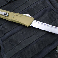 Microtech Combat Troodon Gen III OTF Knife- Tanto Edge- OD Green Handle- Stonewash Full Serrated Blade 1144-12 OD Gen III