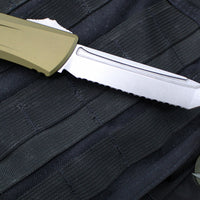 Microtech Combat Troodon Gen III OTF Knife- Tanto Edge- OD Green Handle- Stonewash Full Serrated Blade 1144-12 OD Gen III