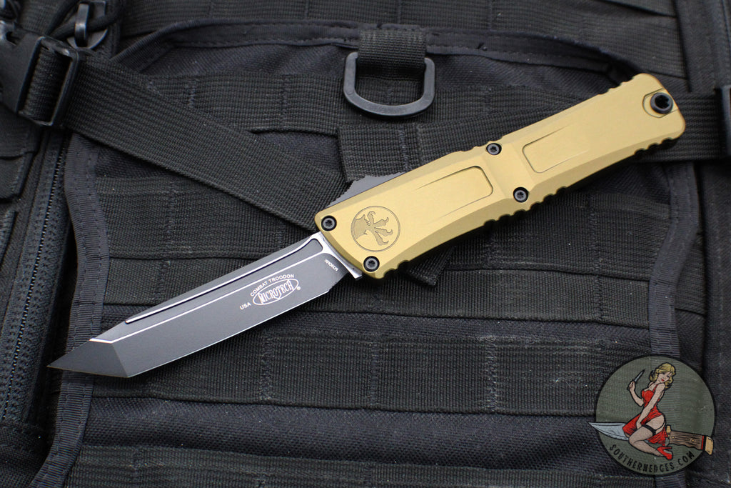 Microtech Combat Troodon Gen III OTF Knife- Tanto Edge- OD Green Handle- Black Plain Edge Blade 1144-1 OD Gen III