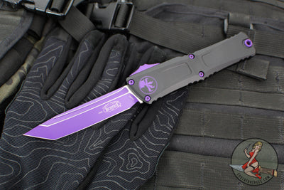 Microtech Combat Troodon Gen III OTF Knife- Tanto Edge- Black Handle With Purple Highlight- Purple Blade 1144-1 PUSK Gen III