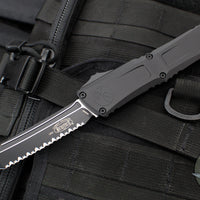 Microtech Combat Troodon Gen III OTF Knife- Tanto Edge- Tactical- Black Handle- Black Full Serrated Blade 1144-3 T Gen III