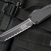 Microtech Combat Troodon Gen III OTF Knife- Tanto Edge- Tactical- Black Handle- Black Full Serrated Blade 1144-3 T Gen III