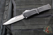 Microtech Combat Troodon Gen III OTF Knife- Bowie Edge- Black Handle- Stonewash Plain Edge Blade 1146-10 Gen III