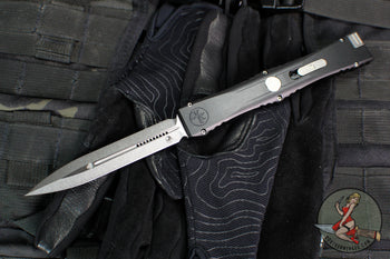 Microtech Nemesis IV- Double Edge- Marfione Select- Black Handle- Stonewash Blade 1152-10 MS1
