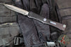 Microtech Nemesis IV- Double Edge- Marfione Select- Black Handle- Stonewash Blade- Nebula Green Titanium Accents 1152-10 MS4