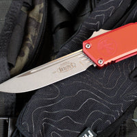 Microtech Scarab II- Gen III- Executive- Single Edge- Red Handle- Apocalyptic Blade 1176-10 APRD