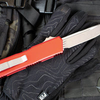 Microtech Scarab II- Gen III- Executive- Single Edge- Red Handle- Apocalyptic Blade 1176-10 APRD