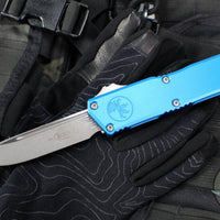 Microtech Scarab II- Gen III- Executive- Single Edge- Blue Handle- Apocalyptic Blade 1176-10 APBL