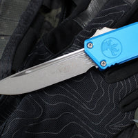 Microtech Scarab II- Gen III- Executive- Single Edge- Blue Handle- Apocalyptic Blade 1176-10 APBL