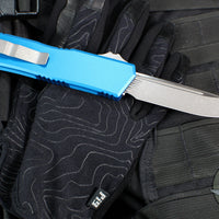 Microtech Scarab II- Gen III- Executive- Single Edge- Blue Handle- Apocalyptic Blade 1176-10 APBL