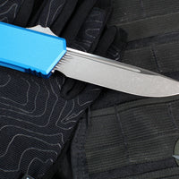 Microtech Scarab II- Gen III- Executive- Single Edge- Blue Handle- Apocalyptic Blade 1176-10 APBL