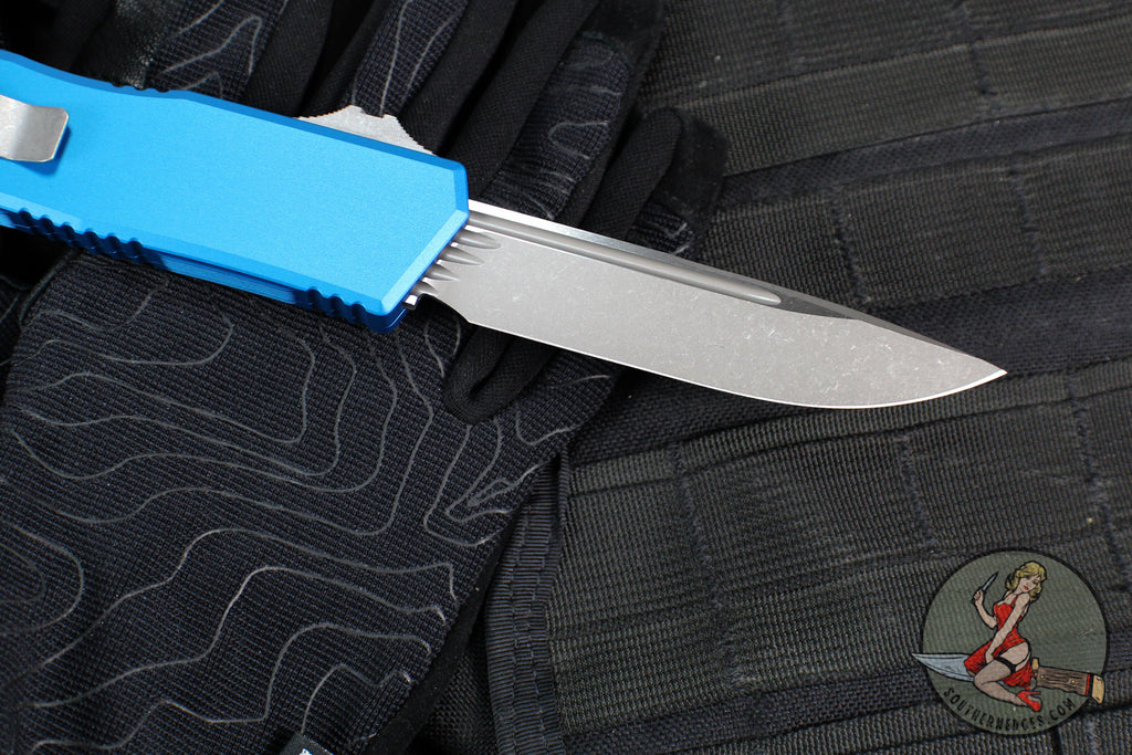 Microtech Scarab II- Gen III- Executive- Single Edge- Blue Handle- Apo ...