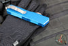 Microtech Scarab II- Gen III- Executive- Single Edge- Blue Handle- Apocalyptic Blade 1176-10 APBL