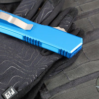 Microtech Scarab II- Gen III- Executive- Single Edge- Blue Handle- Apocalyptic Blade 1176-10 APBL