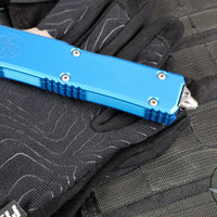 Microtech Scarab II- Gen III- Executive- Single Edge- Blue Handle- Apocalyptic Blade 1176-10 APBL