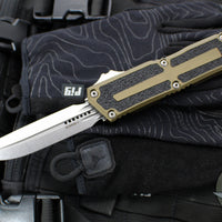 Microtech Scarab II 2024- D/E-S Double/Single Edge- OD Green Handle- Stonewash Plain Edge Blade 1180-10 OD