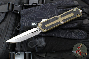 Microtech Scarab II 2024- D/E-S Double/Single Edge- OD Green Handle- Stonewash Plain Edge Blade 1180-10 OD