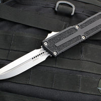 Microtech Scarab II 2024- D/E-S Double/Single Edge- Black Handle- Stonewash Plain Edge Blade 1180-10