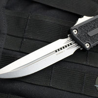 Microtech Scarab II 2024- D/E-S Double/Single Edge- Black Handle- Stonewash Plain Edge Blade 1180-10