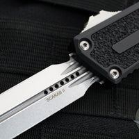 Microtech Scarab II 2024- D/E-S Double/Single Edge- Black Handle- Stonewash Plain Edge Blade 1180-10