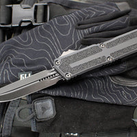 Microtech Scarab II- D/E-S Double/Single Edge-Shadow Edition- Black Finished Handle- Black DLC Plain Edge Blade 1180-1 DLCTSH