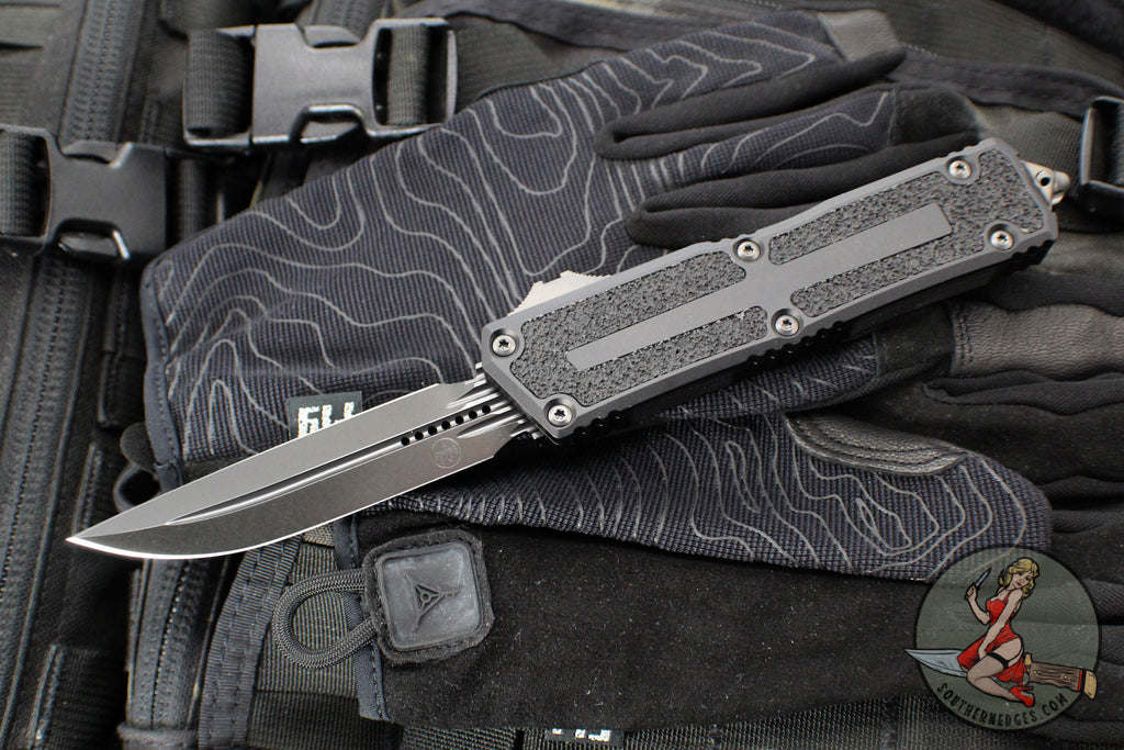 Microtech Scarab II- D/E-S Double/Single Edge-Shadow Edition- Black Finished Handle- Black DLC Plain Edge Blade 1180-1 DLCTSH