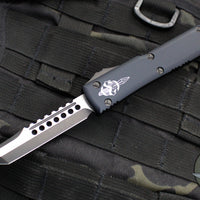 Microtech Ultratech OTF Knife- Hellhound Tanto- Black Handle- Two Tone DLC Blade- Black Hardware 119-1 DLCT 2019