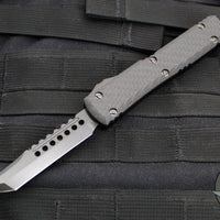 Microtech Ultratech OTF Knife- Hellhound Edge- Carbon Fiber Top- Sterile Black DLC Blade- Black Hardware 119-1 DLCTCFSH