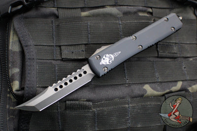 Microtech Ultratech OTF Knife- Hellhound Tanto- Black Handle- SOLID DLC Blade- Black Hardware 119-1 DLCT