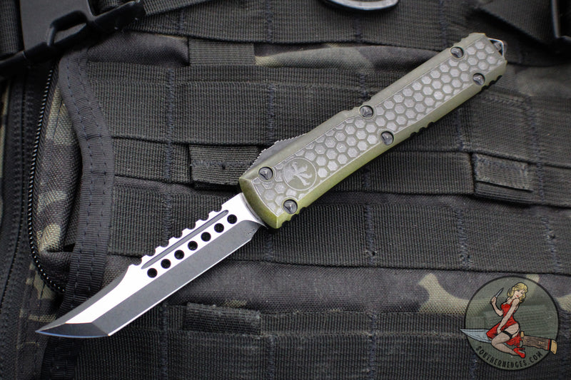 microtech gear Microtech Ultratech OTF Knife- Hellhound Edge- Hex Pattern Weathered O