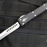 USED- Microtech Ultratech OTF Knife- Hellhound Razer- Black Handle- Stonewash Blade 119R-10 S