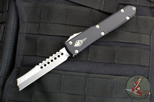 USED- Microtech Ultratech OTF Knife- Hellhound Razer- Black Handle- Stonewash Blade 119R-10 S