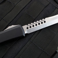 USED- Microtech Ultratech OTF Knife- Hellhound Razer- Black Handle- Stonewash Blade 119R-10 S