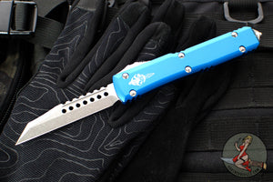 Microtech Ultratech OTF Knife- Warhound- Blue Handle- Stonewash Blade 119W-10 BLS