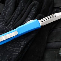 Microtech Ultratech OTF Knife- Warhound- Blue Handle- Stonewash Blade 119W-10 BLS